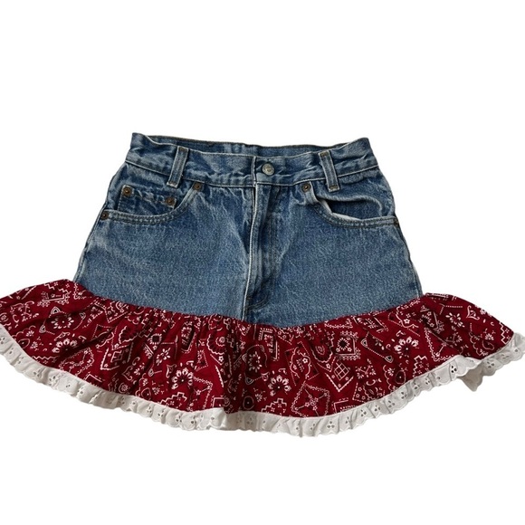 Levis Skirt Girls W22 x L12 Denim - Red Patriotic Theme Bandana No Tag Approx 4T - Picture 6 of 7
